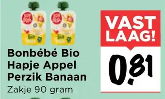 Vomar Voordeelmarkt Bonbébé Bio Hapje Appel Perzik Banaan aanbieding