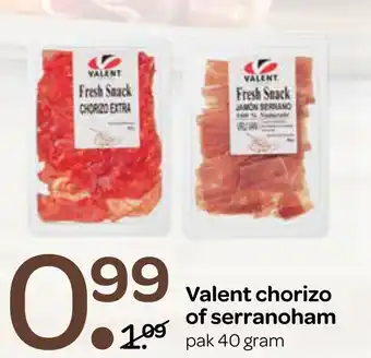 Spar Valent chorizo of serranoham 40g aanbieding