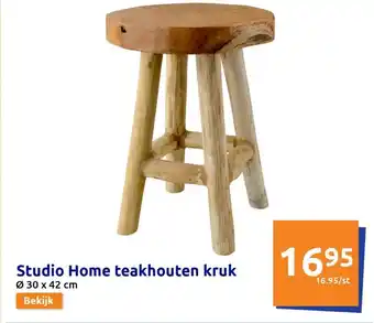 Action Studio home teakhouten kruk 30 x 42cm aanbieding