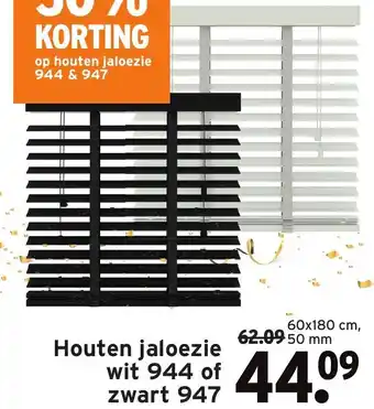 GAMMA Houten jaloezie wit 944 of zwart 947 60x180cm, 50mm aanbieding