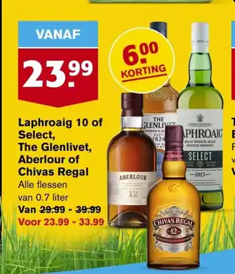 Hoogvliet Laphroaig 10 of Select, The Glenlivet, Aberlour of Chivas Regal 0.7 liter aanbieding