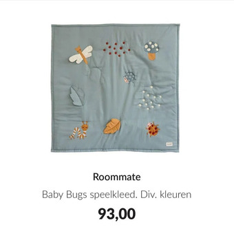 Babypark Roommate baby bugs speelkleed. div. kleuren aanbieding