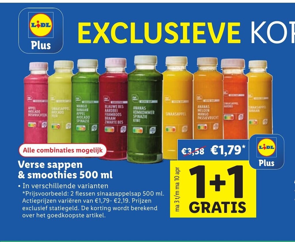 Verse sappen & smoothies 500 ml aanbieding bij Lidl