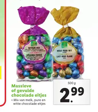 Lidl Massieve of gevulde chocolade eitjes 500 g aanbieding