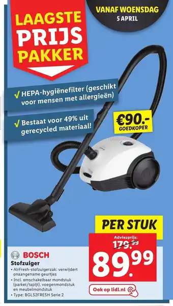 Lidl Bosch Stofzuiger Type: BGLS2FRESH Serie 2 aanbieding