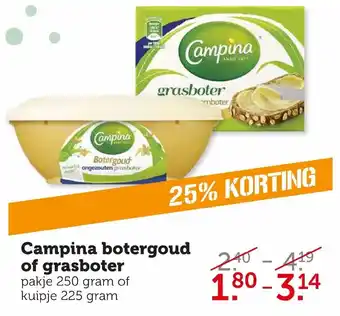 Coop Campina botergoud of grasboter 250g aanbieding