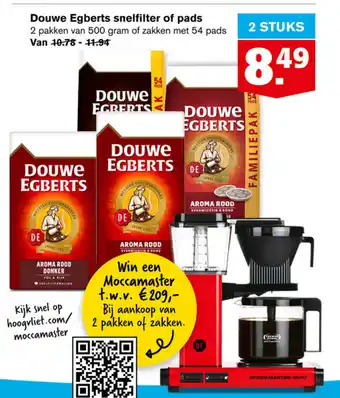 Hoogvliet Douwe egberts snelfilter of pads aanbieding