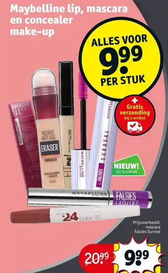 Kruidvat Maybelline lip, mascara en concealer make-up aanbieding