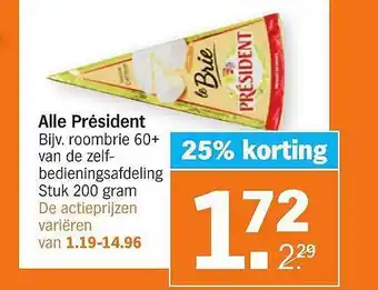 Albert Heijn Alle Président 25% Korting aanbieding