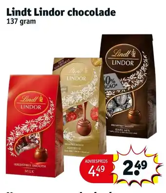 Kruidvat Lindt lindor chocolade 137g aanbieding