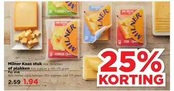 PLUS Milner Kaas Stuk Of Plakken 25% Korting aanbieding