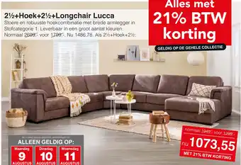 Woonsquare 2½+Hoek+2½+Longchair Lucca aanbieding