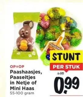 Vomar Voordeelmarkt Paashaasjes, paaseitjes in netje of mini haas 55-100 gram aanbieding