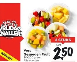 Vomar Voordeelmarkt Vers gesneden fruit 90-200 gram. aanbieding