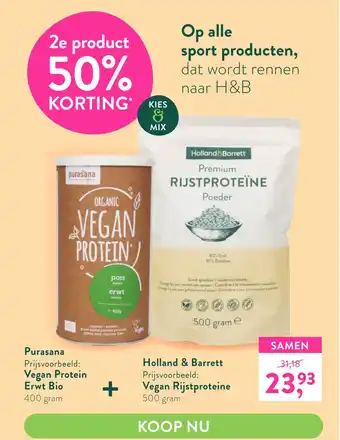 Holland & Barrett Vegan Protein Erwt Bio + Vegan Rijstproteine aanbieding