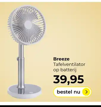 Lampidee Breeze - Tafelventilator wit op batterij h:29.5-38cm aanbieding