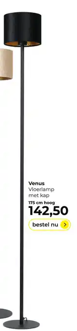 Lampidee Venus - Vloerlamp zwart 175cm met kap Arktik Black d:20cm aanbieding