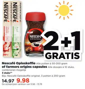 PLUS Nescafé Oploskoffie of farmers origins capsules comhinoron mogoliik aanbieding