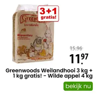 Zooplus Greenwoods Weilandhooi 3 kg + 1 kg gratis! - Wilde appel 4 kg aanbieding