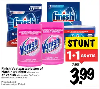 Vomar Voordeelmarkt Finish Vaatwastabletten of Machinereiniger of Vanish alle soorten 600 gram. aanbieding