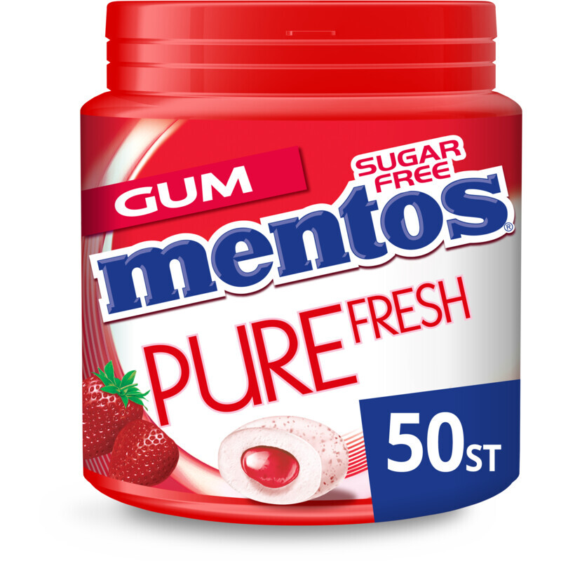 Albert Heijn Mentos gum pure fresh strawberry gum sugarfree aanbieding