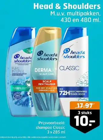 Trekpleister Head & Shoulder shampoo classic 3x285ML aanbieding