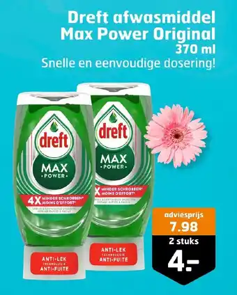 Trekpleister Dreft afwasmiddel Max Power Original 370 ml 2 stuks aanbieding