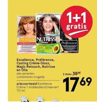 Etos Excellence, Préférence, Casting Crème Gloss, Magic Retouch, Nutrisse En Olia 1+1 Gratis aanbieding