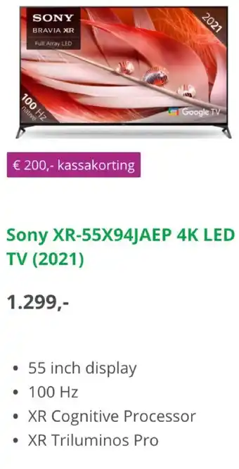 EP Sony XR-55X94JAEP 4K LED TV (2021) aanbieding