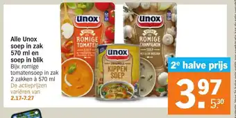 Albert Heijn Alle unox soep in zak 570ml en soep in blik aanbieding