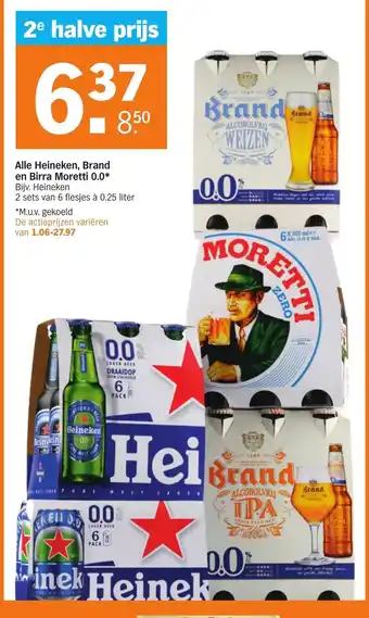 Albert Heijn Alle heineken, brand en birra moretti 0.0% aanbieding