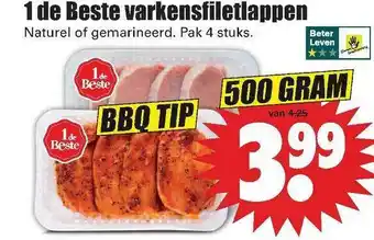 Dirk 1 De Beste Varkensfiletlappen Naturel Of Gemarineerd 500g aanbieding