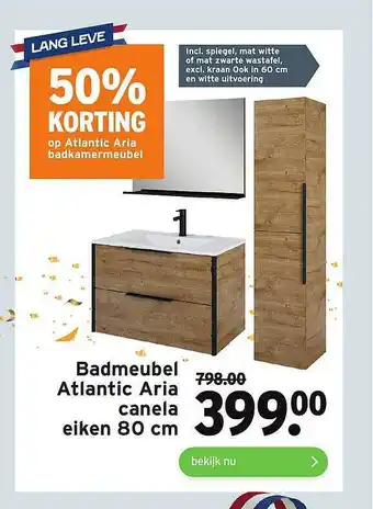 GAMMA Badmeubel Atlantic Aria Canela Eiken 80 Cm 50% Korting aanbieding