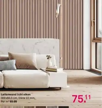 Karwei Lattenwand licht eiken 300x60,5 cm, dikte 22 mm, per m² aanbieding