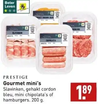 ALDI Gourmet mini's slavinken, gehakt cordon bleu, mini chipolata's of hamburgers. 200 g. aanbieding