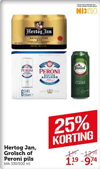 Coop Hertog jan, grolsch of peroni pils il: 77015 aanbieding