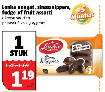 Poiesz Lonka nougat, fudge, sinassnippers of fruit assorti 220-304 aanbieding