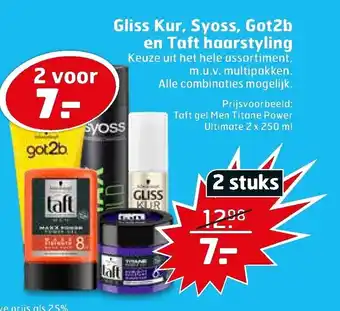 Trekpleister Gliss kur, syoss, got2b en taft haarstyling aanbieding