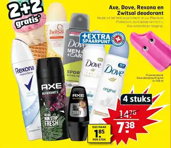 Trekpleister Axe, dove, rexona en zwitsal deodorant aanbieding