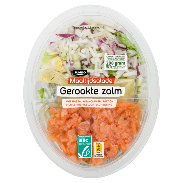 Jumbo maaltijdsalade gerookte zalm 450g aanbieding bij Jumbo
