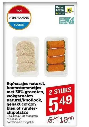 CoopCompact Kiphaasjes Naturel, Boomstammetjes Met 30% Groenten, Wokgarnalen Naturel-Knoflook, Gehakt Cordon Bleu Of Runderchipolata's aanbieding