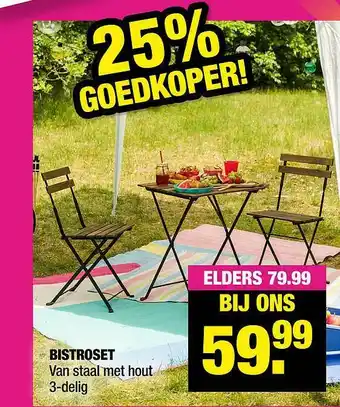 Big Bazar Bistroset Van Staal Met Hout 3-Delig aanbieding