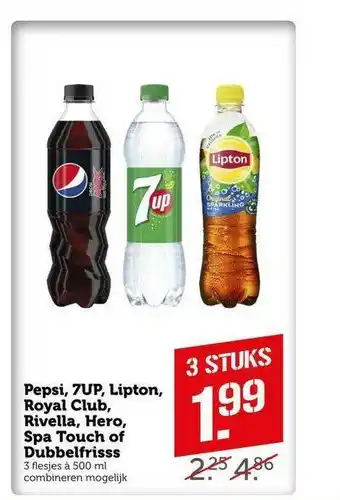 CoopCompact Pepsi, 7UP, Lipton, Royal Club, Rivella, Hero, Spa Touch Of Dubbelfrisss aanbieding