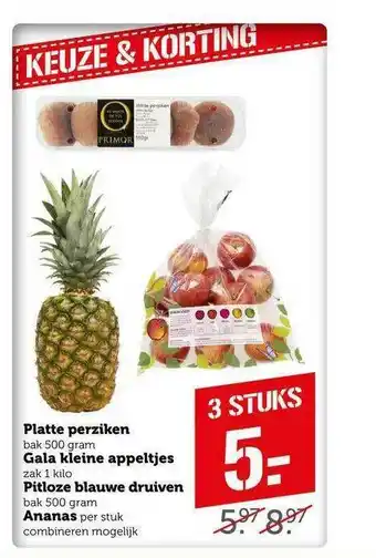 CoopCompact Platte Perziken, Gala Kleine Appeltjes, Pitloze Blauwe Druiven Of Ananas aanbieding