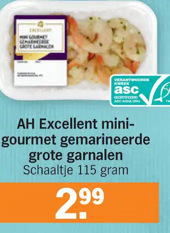 Albert Heijn AH Excellent mini gourmet gemarineerde grote garnalen 115g aanbieding