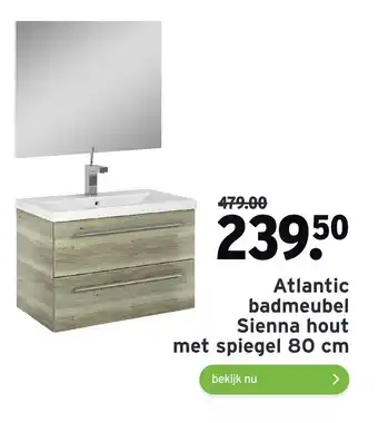 GAMMA Atlantic badmeubel Sienna hout met spiegel 80 cm aanbieding