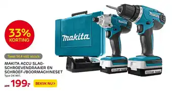 Praxis Makita Accu slagschroevendraaier en schroef-/boormachineset  DK1497 aanbieding