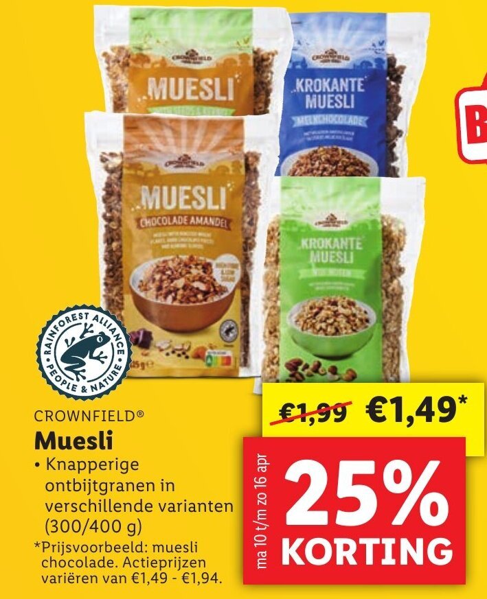 Crownfield muesli aanbieding bij Lidl