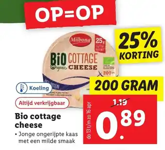 Lidl Milbona bio cottage cheesse 200 gram aanbieding