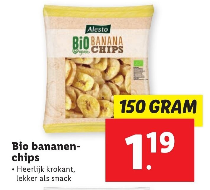 Alesto bio bananen chips 150 gram aanbieding bij Lidl